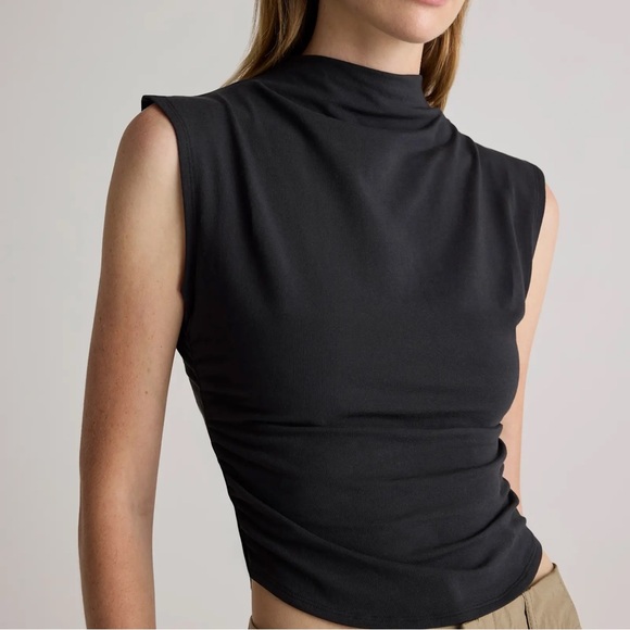 Quince Stretch Cotton Jersey Sleeveless Mock Neck Top in Black size M Medium - Picture 2 of 6